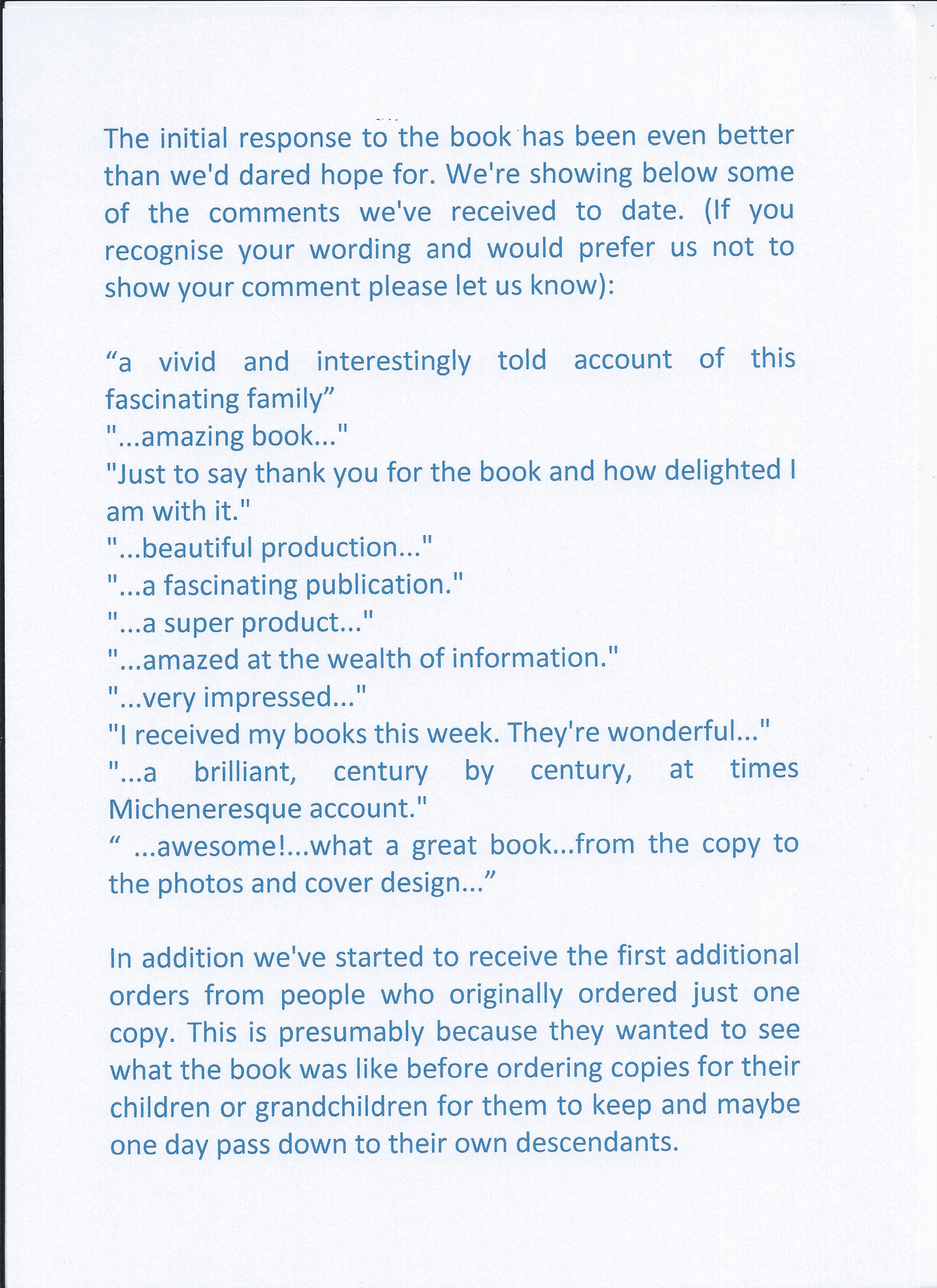 A selection of comments on the book