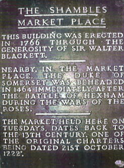 Plaque at The Shambles Market Place, Hexham