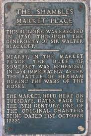 Plaque in The Shambles Market, Hexham