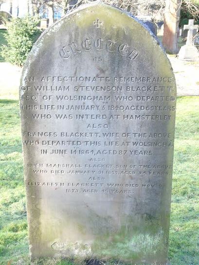 Grave of William Stevenson[sic] Blackett in Hamsterley churchyard