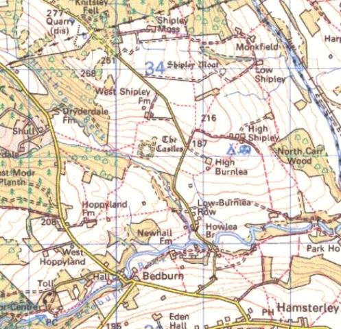 Map showing Bedburn and the Shipleys